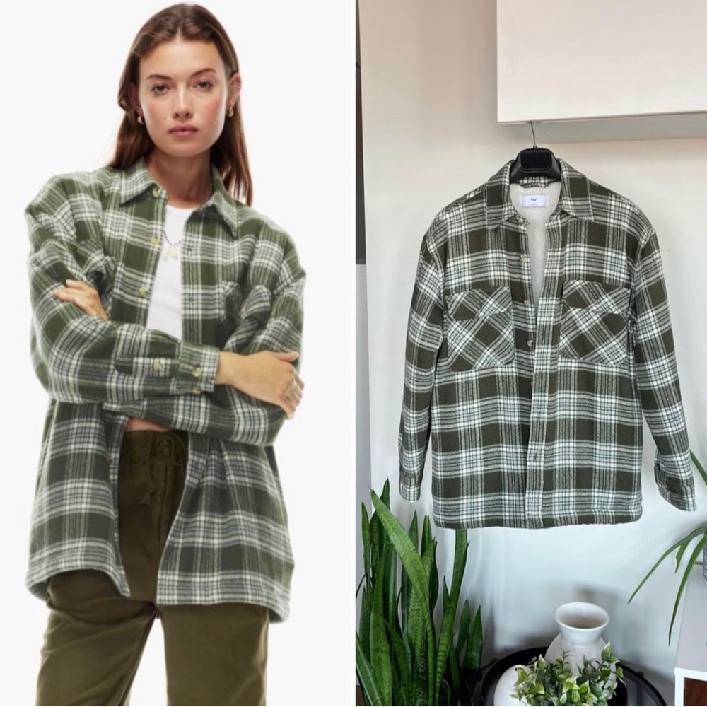 Aritzia Tna Prospect Shirt Cozy Casual Sherpa Plaid Tartan Shacket Jacket Sz 1